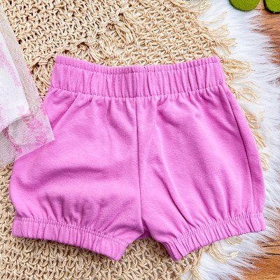 Conj. Batinha Plantinhas em Tule com Short - Off White e Lilás